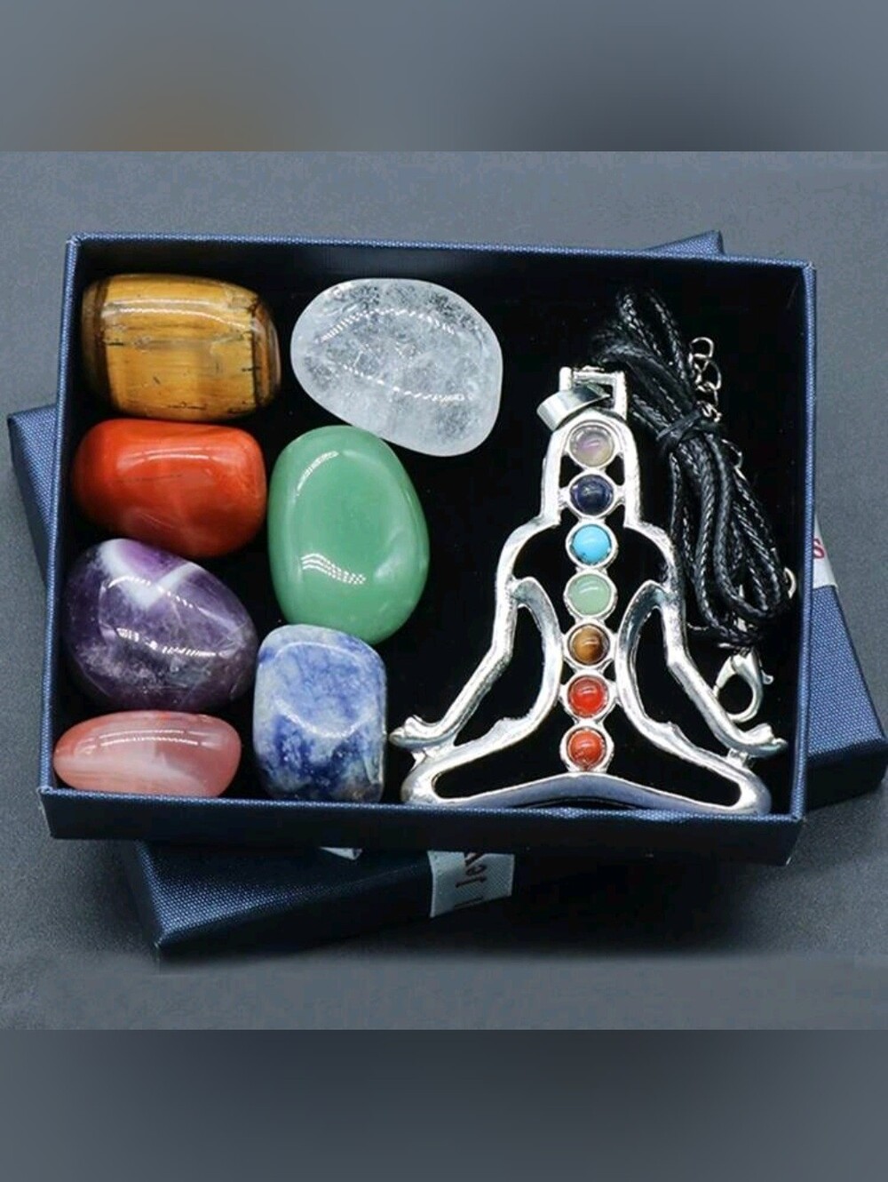 Chakra Meditation Pendant Necklace with Chakra Tumbled Stones